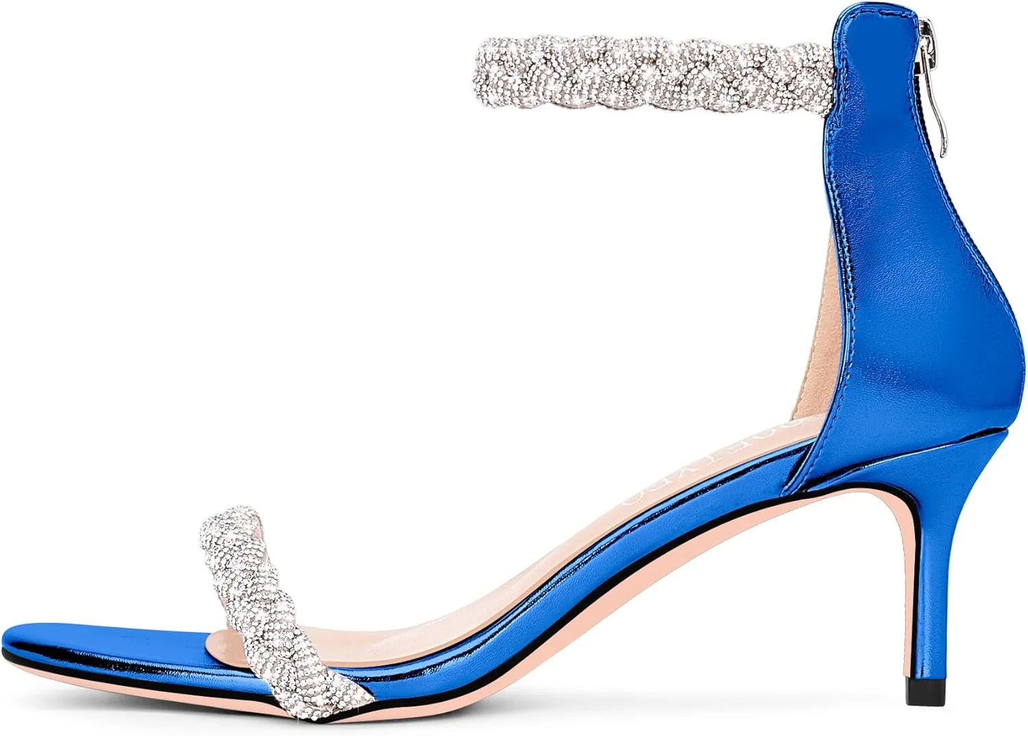 100FIXEO Women's Rhinestone Low Stiletto Heels Ankle Strap Open Toe Heeled Sandals Wedding Dress Shoes