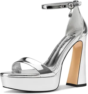 Aachcol Womens Platform Chunky High Heels Open Toe Ankle Strap Block Heeled Sandals Prom Sexy Dress Shoes 5.1 Inches Heels