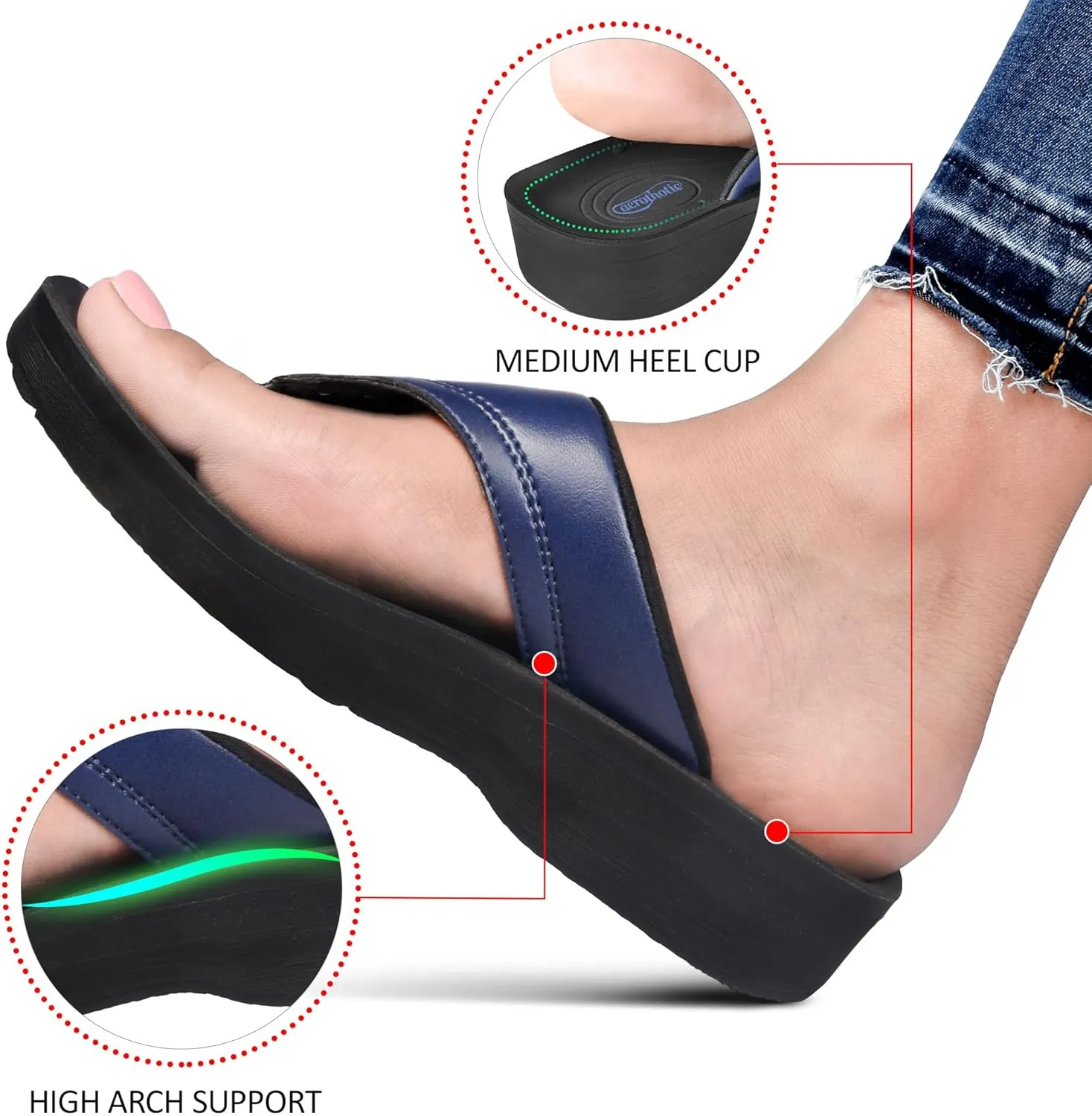 AEROTHOTIC Arch Support Flip Flops for Women Comfortable Stylish Straps with Non Slip Footbed Fashion Dressy Sandals Outdoor Travel Vacation Essentials