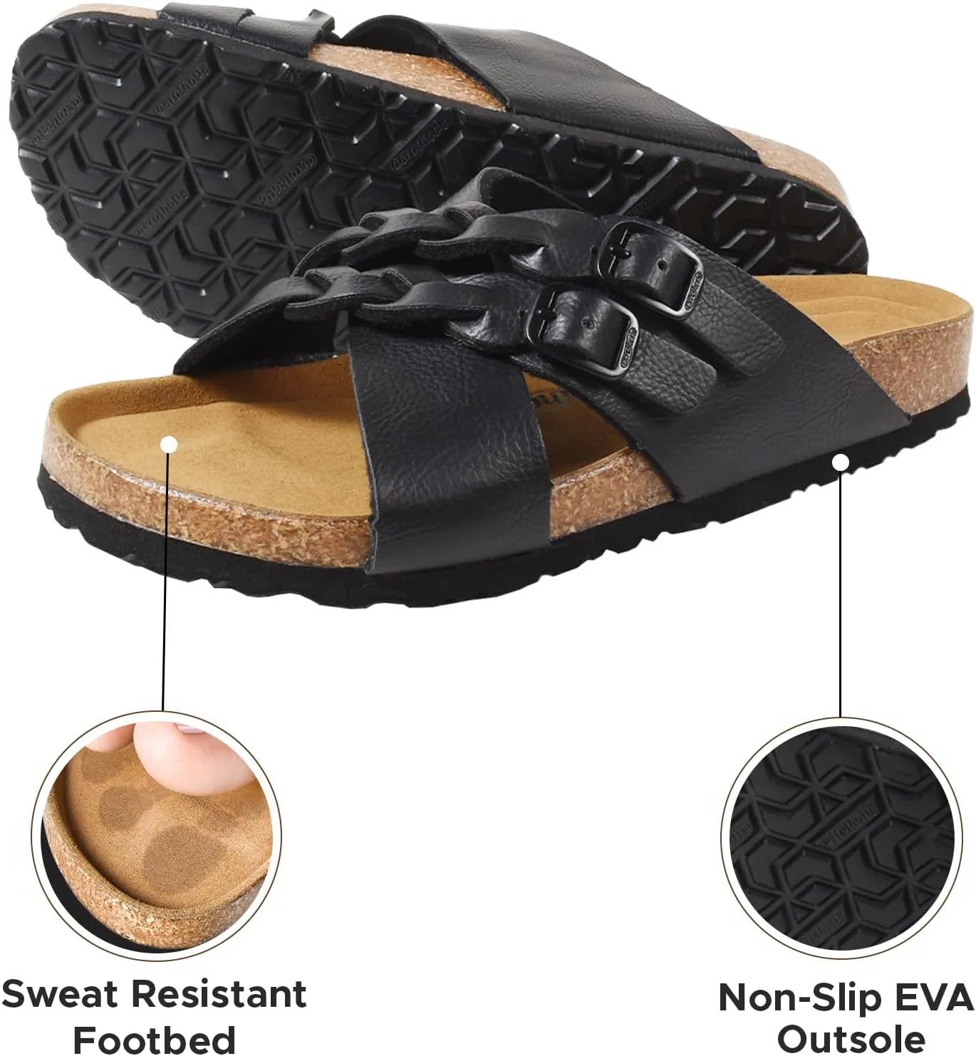 AEROTHOTIC Cork Recovery Slides for Women with Plantar Fasciitis Relief Comfortable Suede Footbed with Adjustable Buckle Cross Strappy Slip on Casual Travel Walking Beach Ladies Sandals