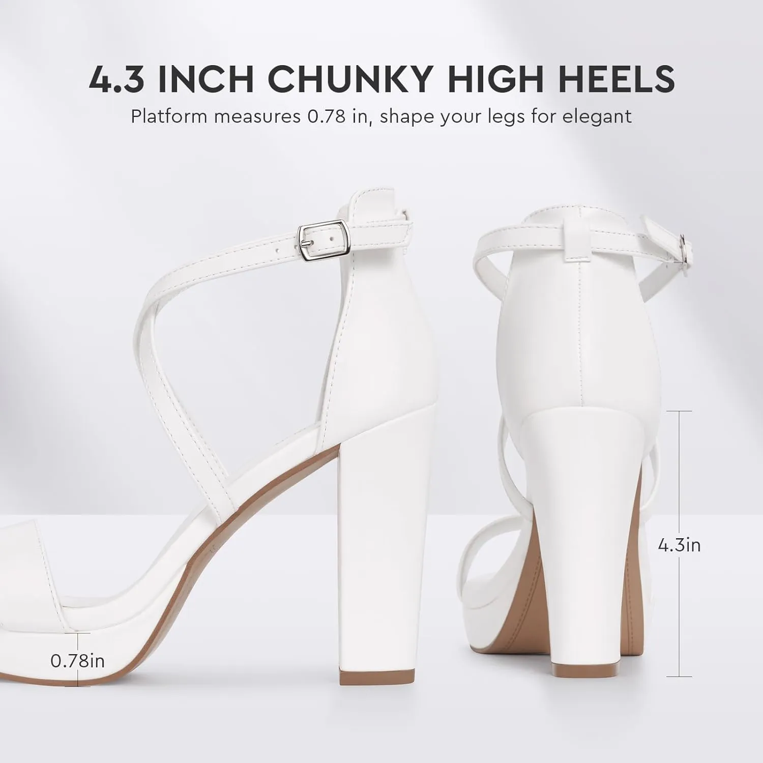 ALICEPUB 4Inch Platform Heels Chunky Block High Heels Strappy Heels Open Toe Heeled Sandals Comfortable Dressy Shoes for Women Wedding