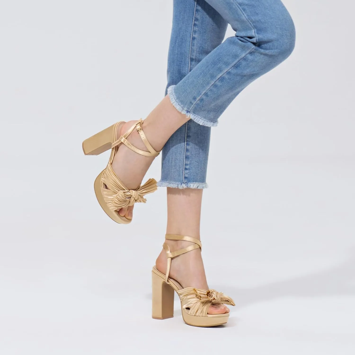 ALICEPUB 4Inch Platform Heels Chunky Block High Heels Strappy Heels Open Toe Heeled Sandals Comfortable Dressy Shoes for Women Wedding