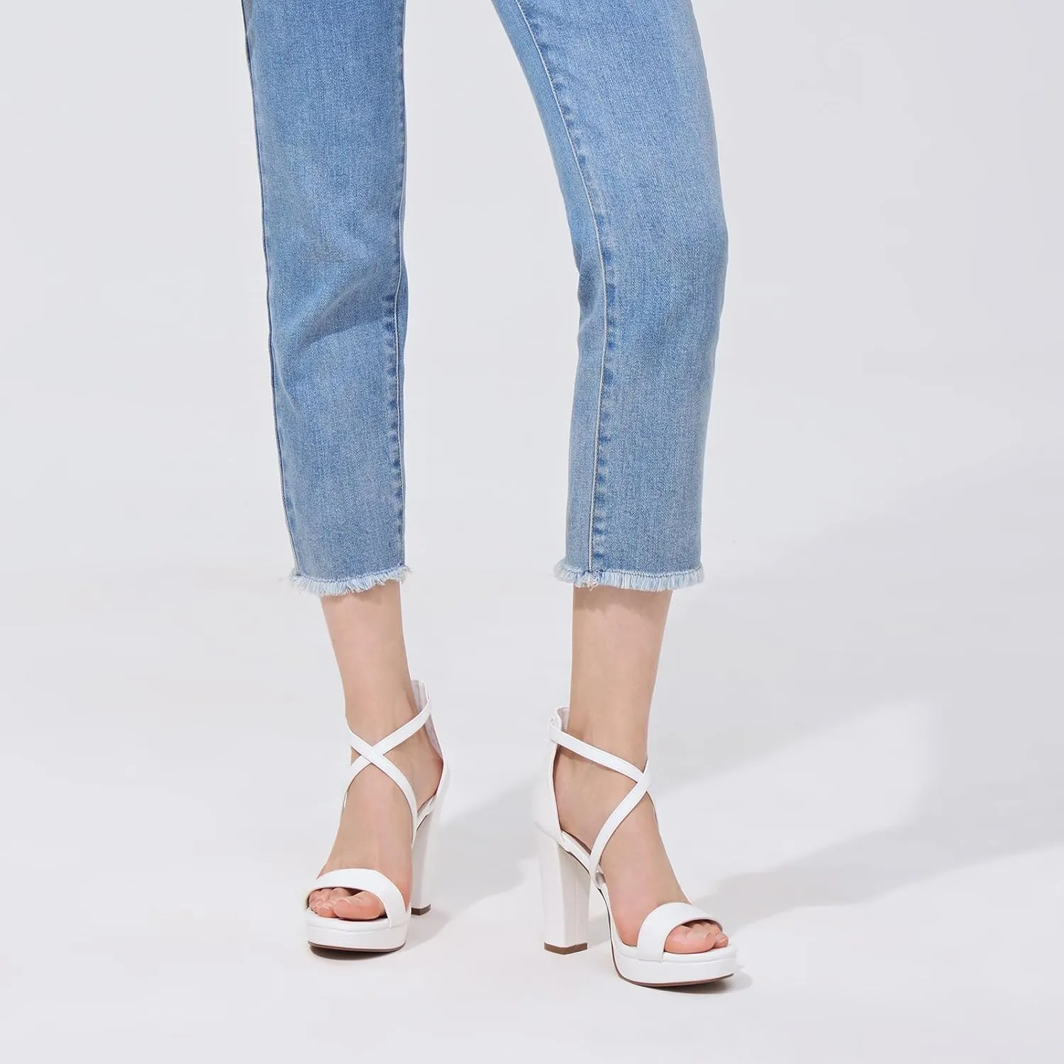 ALICEPUB 4Inch Platform Heels Chunky Block High Heels Strappy Heels Open Toe Heeled Sandals Comfortable Dressy Shoes for Women Wedding