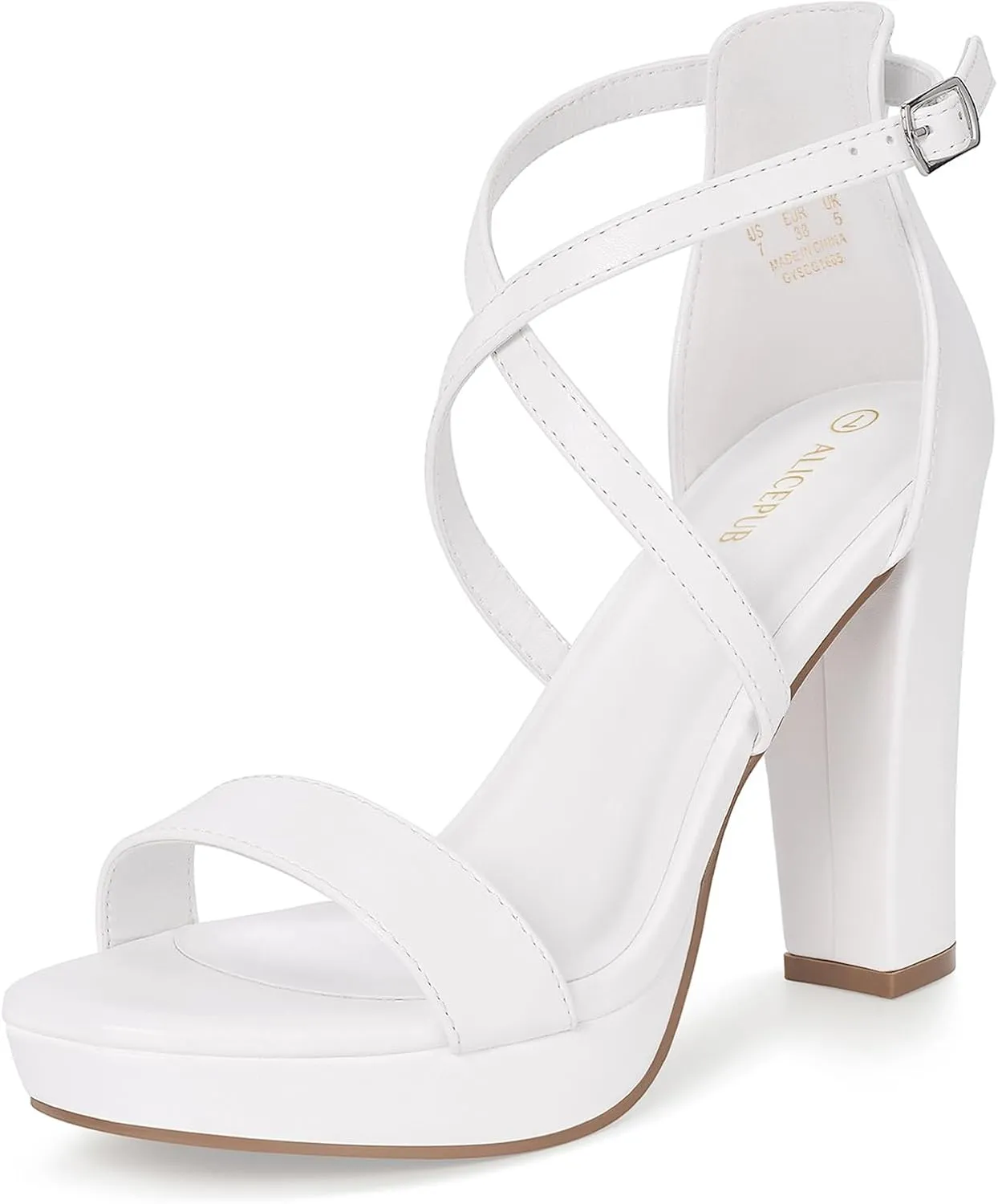 ALICEPUB 4Inch Platform Heels Chunky Block High Heels Strappy Heels Open Toe Heeled Sandals Comfortable Dressy Shoes for Women Wedding
