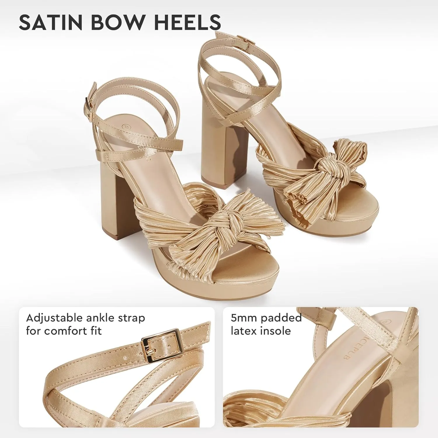 ALICEPUB 4Inch Platform Heels Chunky Block High Heels Strappy Heels Open Toe Heeled Sandals Comfortable Dressy Shoes for Women Wedding