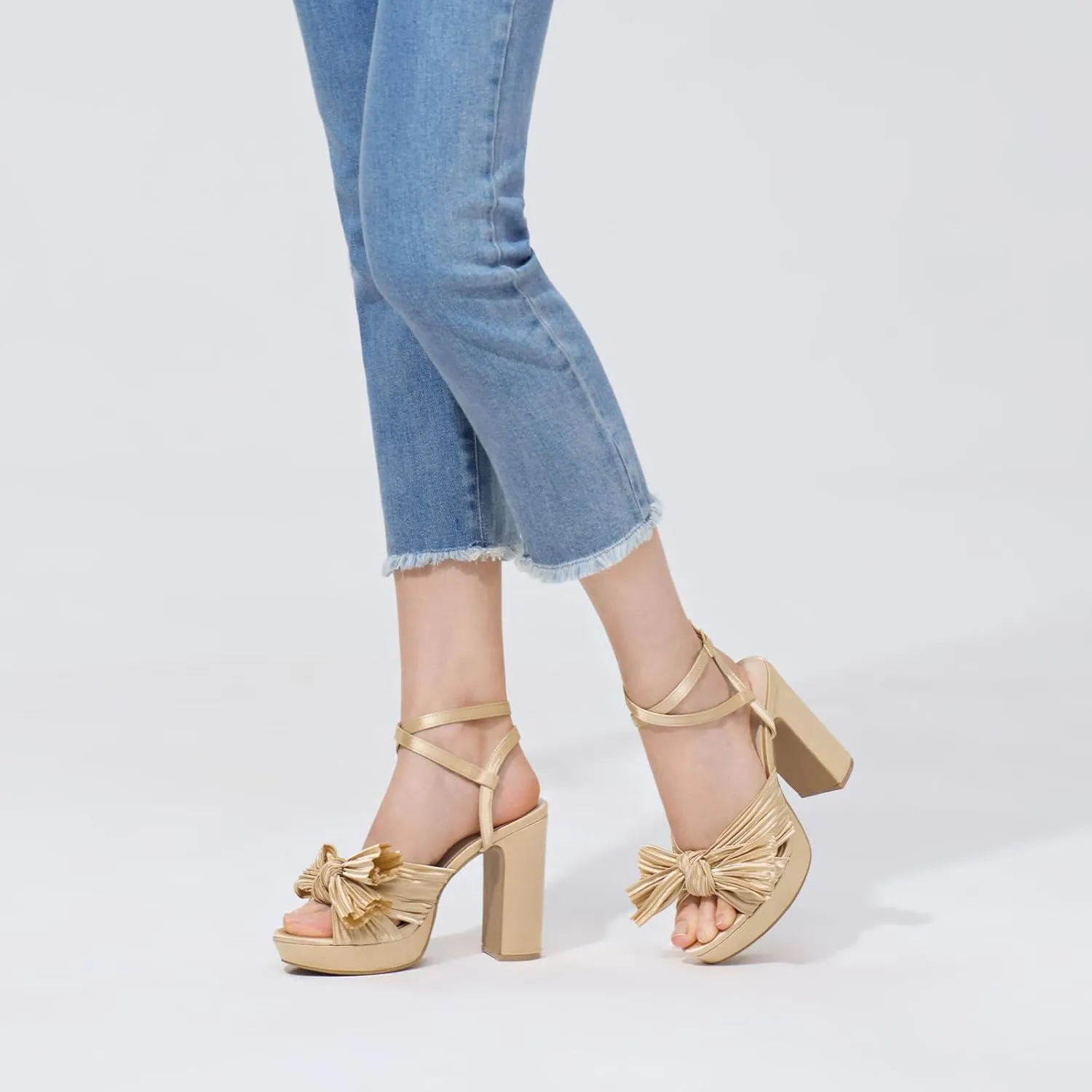 ALICEPUB 4Inch Platform Heels Chunky Block High Heels Strappy Heels Open Toe Heeled Sandals Comfortable Dressy Shoes for Women Wedding