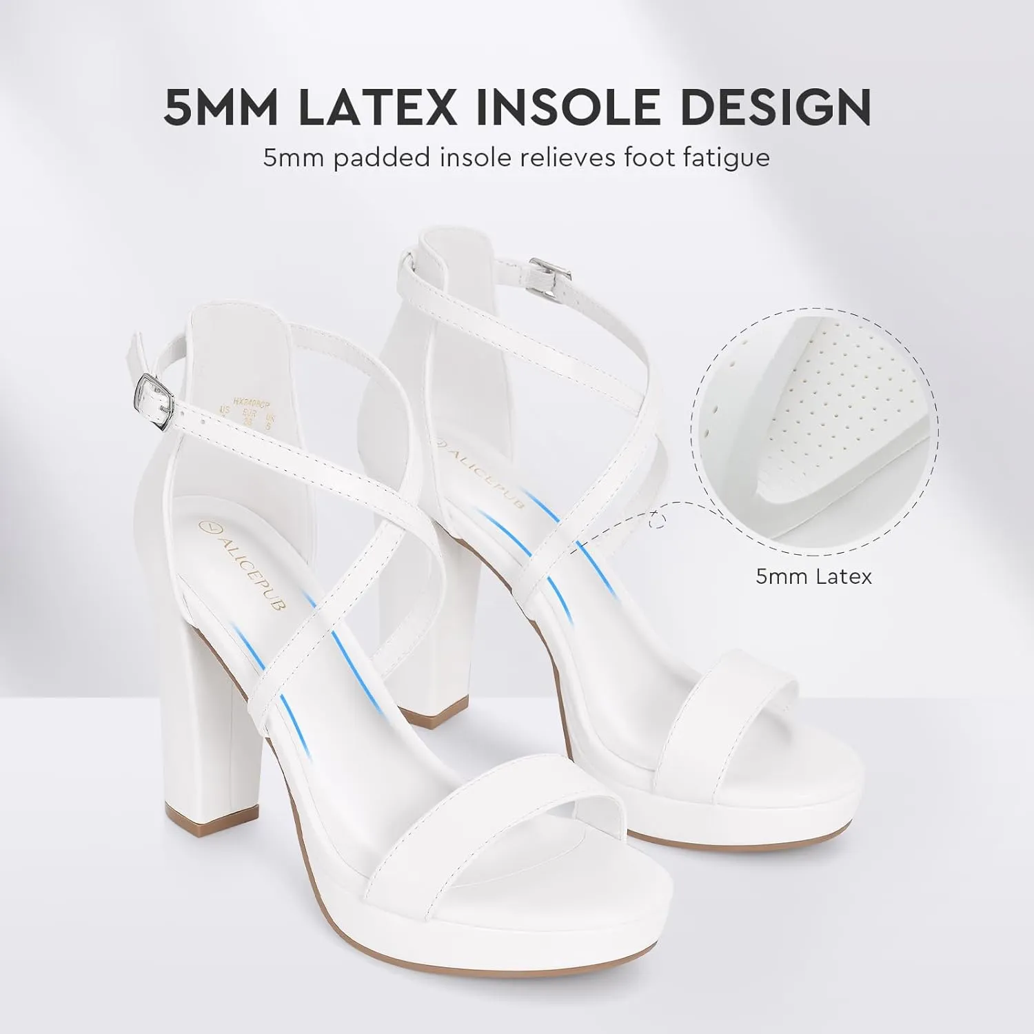 ALICEPUB 4Inch Platform Heels Chunky Block High Heels Strappy Heels Open Toe Heeled Sandals Comfortable Dressy Shoes for Women Wedding