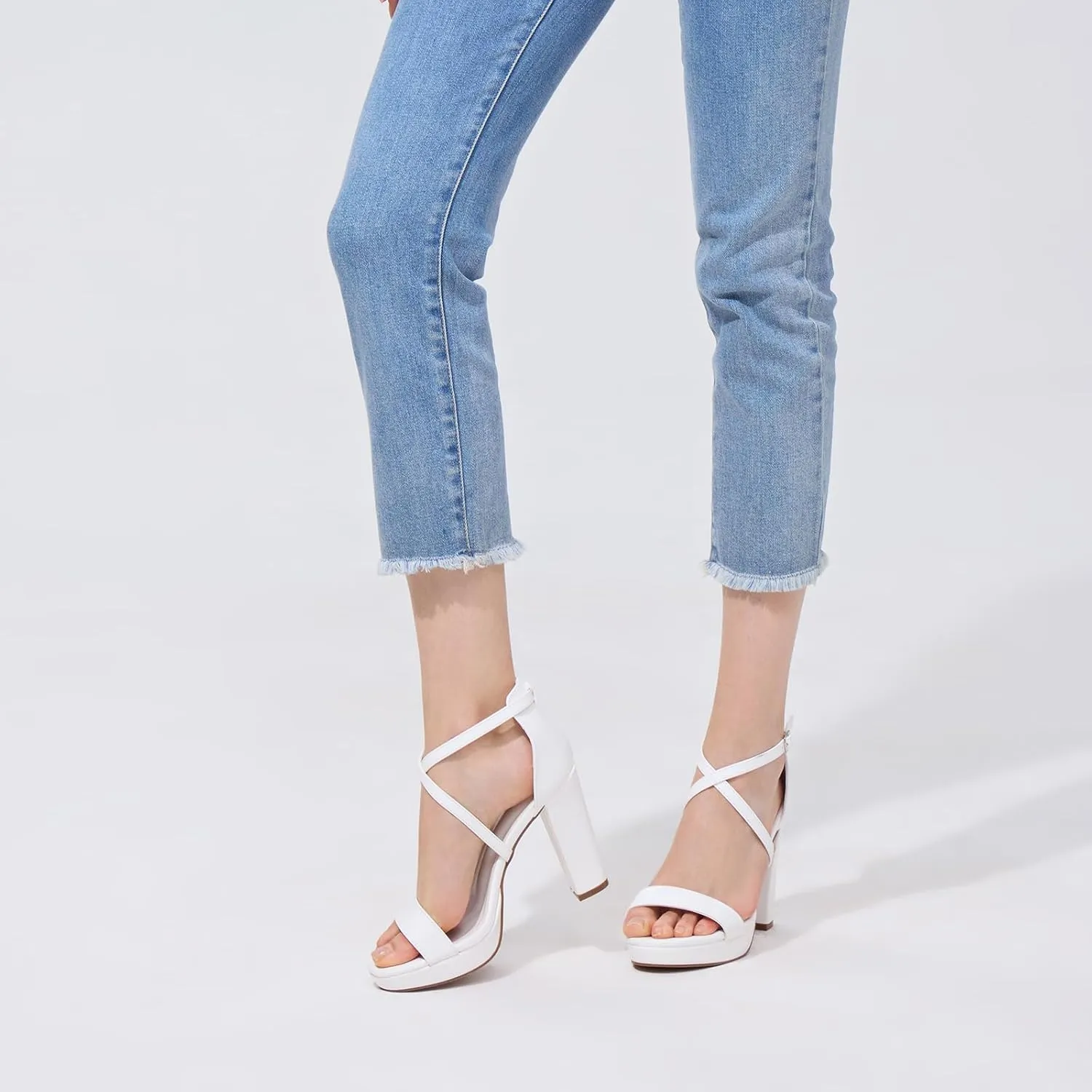 ALICEPUB 4Inch Platform Heels Chunky Block High Heels Strappy Heels Open Toe Heeled Sandals Comfortable Dressy Shoes for Women Wedding