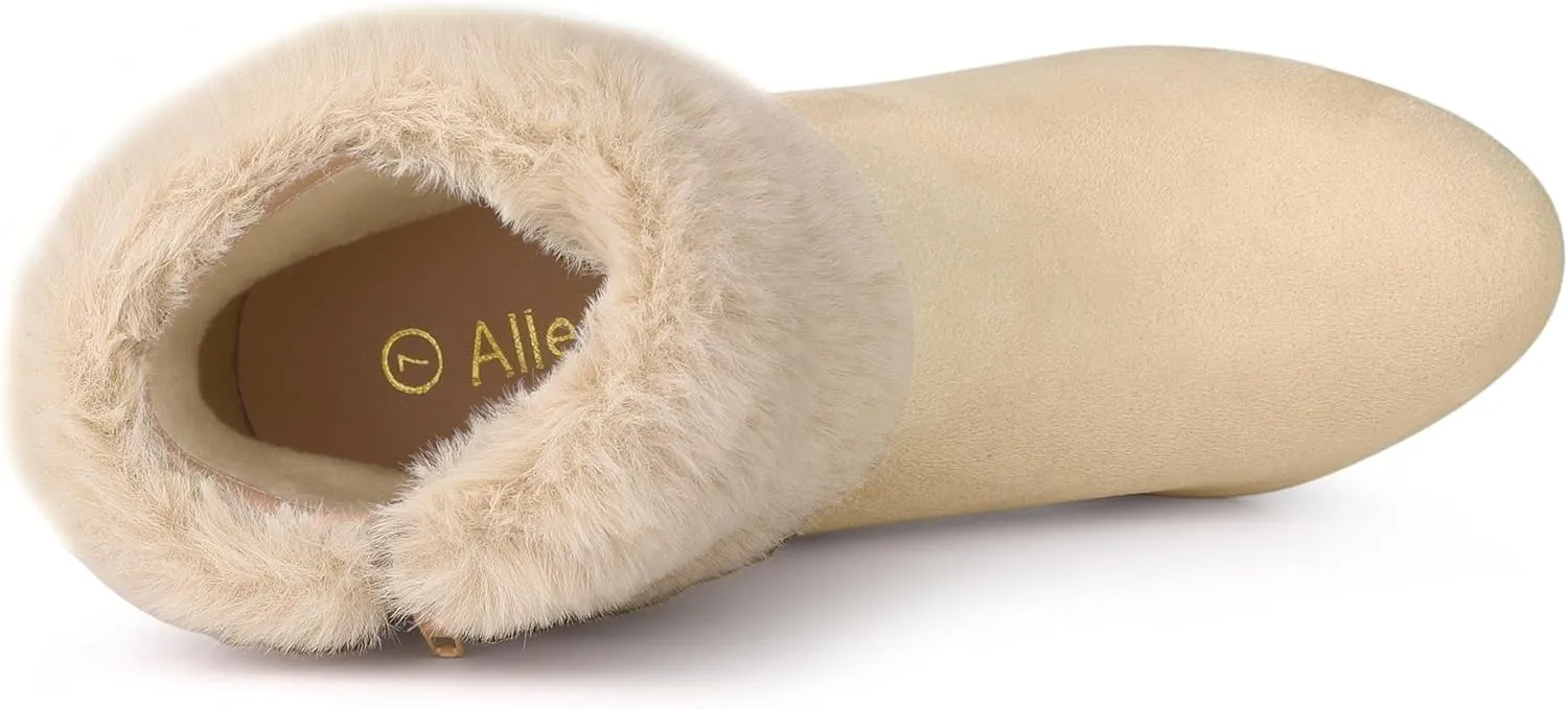 Allegra K Women's Christmas Faux Fur Chunky Heel Ankle Boots