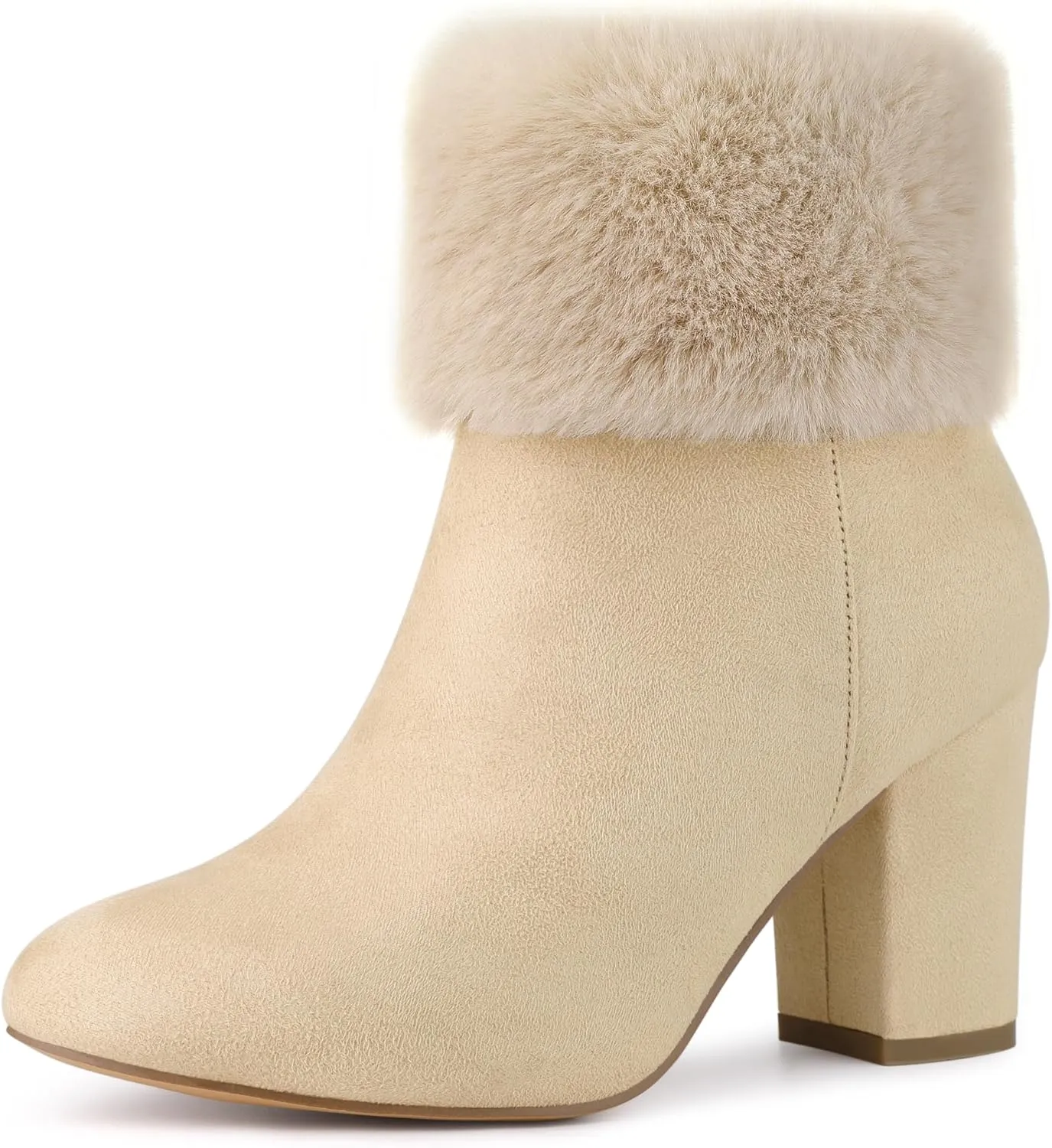 Allegra K Women's Christmas Faux Fur Chunky Heel Ankle Boots