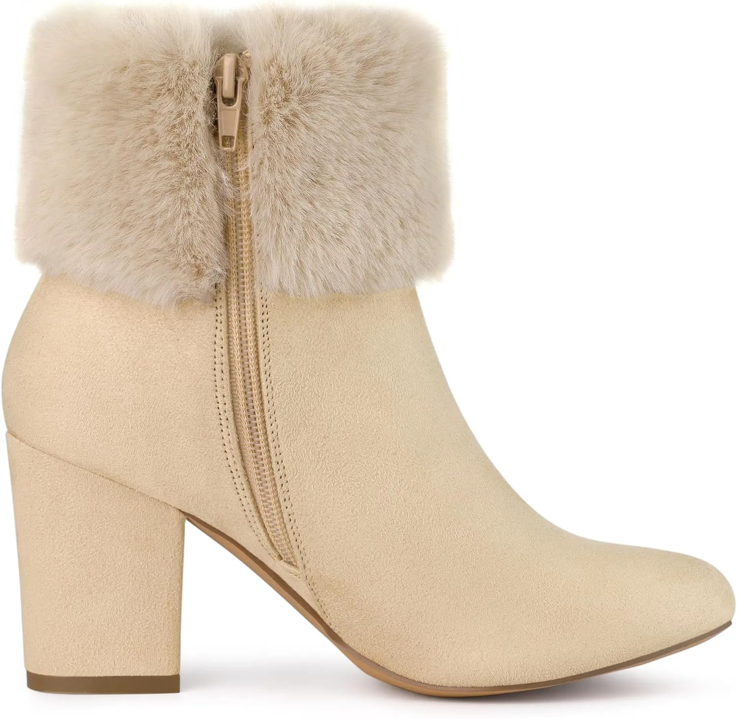 Allegra K Women's Christmas Faux Fur Chunky Heel Ankle Boots