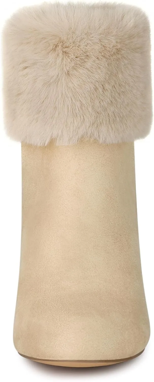 Allegra K Women's Christmas Faux Fur Chunky Heel Ankle Boots
