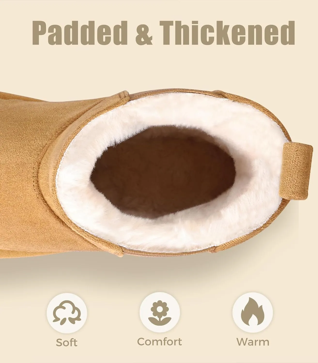 Ankis Women's Velvet Snow Boots, Waterproof Winter Chelsea Boots, Thickened and Fur Lined, Black, Chestnut Brown