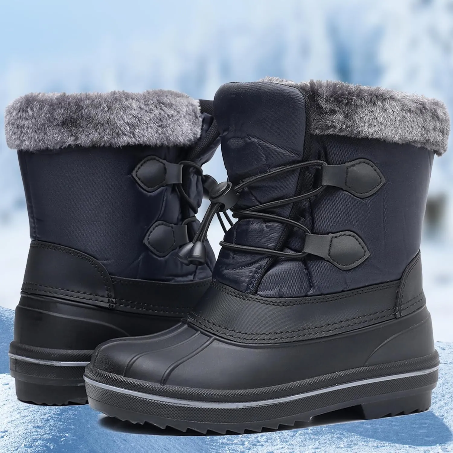 Apakowa Boys Girls Snow Boots Outdoor Slip Resistant Insulated Waterproof Winter Snow Boots (Toddler/Little Kid/Big Kid)