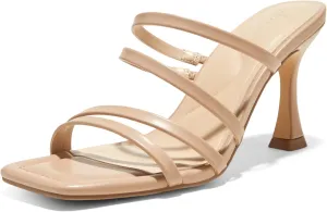 Arromic Women's Heels Square Open Toe Slip on Heeled Sandals Slides for Dress Work Party Casual Wedding