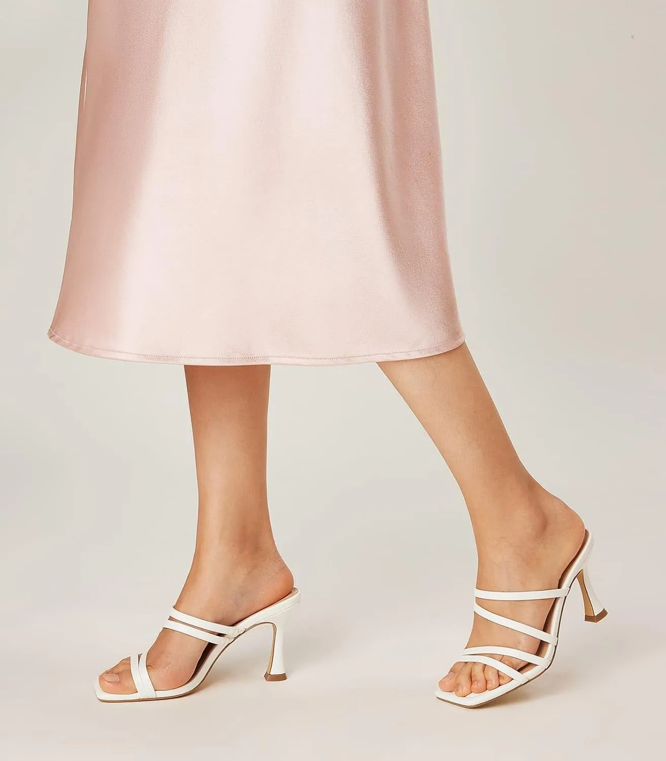 Arromic Women's Heels Square Open Toe Slip on Heeled Sandals Slides for Dress Work Party Casual Wedding
