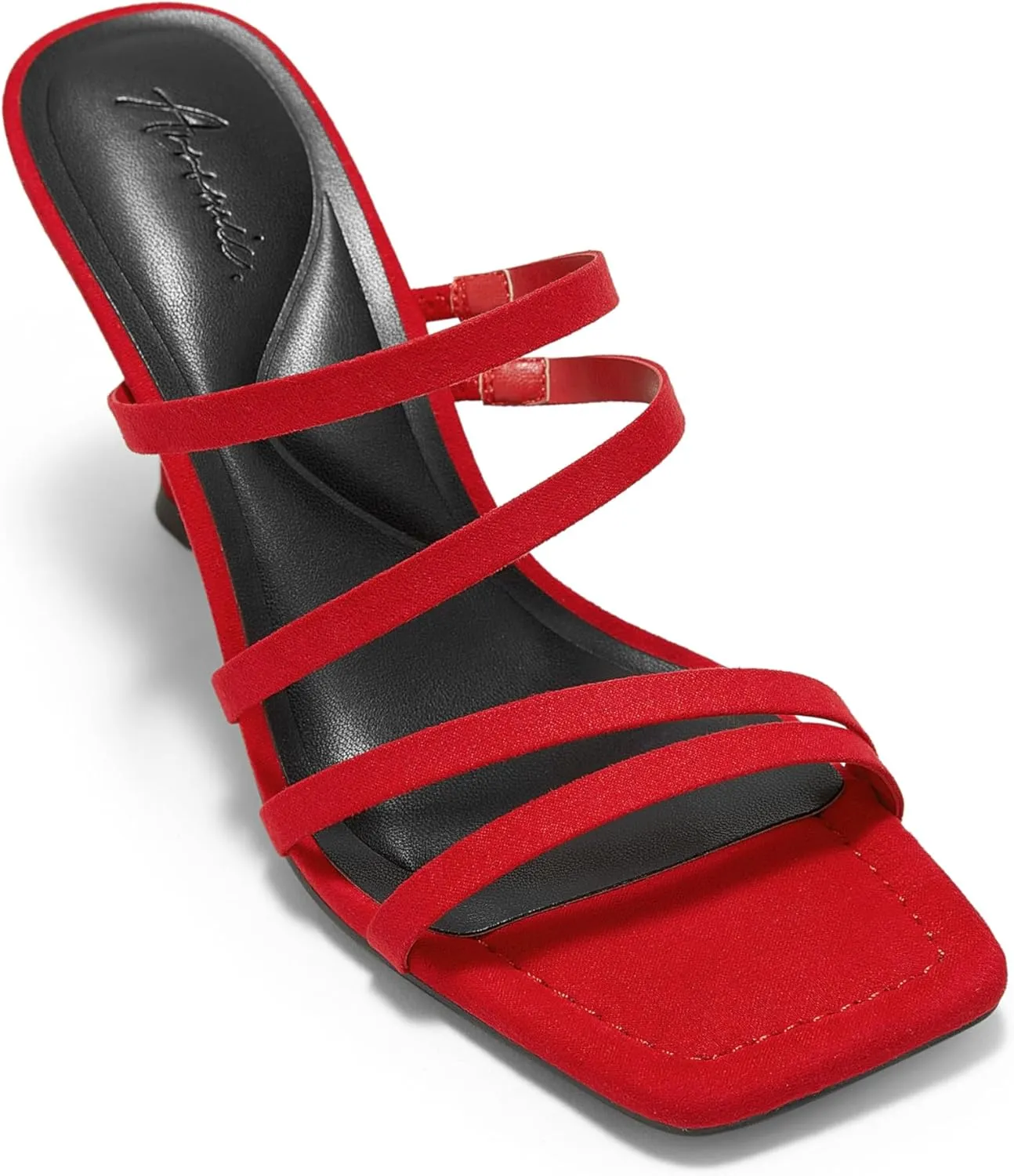 Arromic Women's Heels Square Open Toe Slip on Heeled Sandals Slides for Dress Work Party Casual Wedding