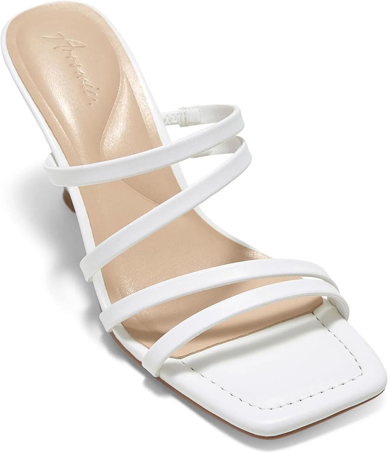 Arromic Women's Heels Square Open Toe Slip on Heeled Sandals Slides for Dress Work Party Casual Wedding