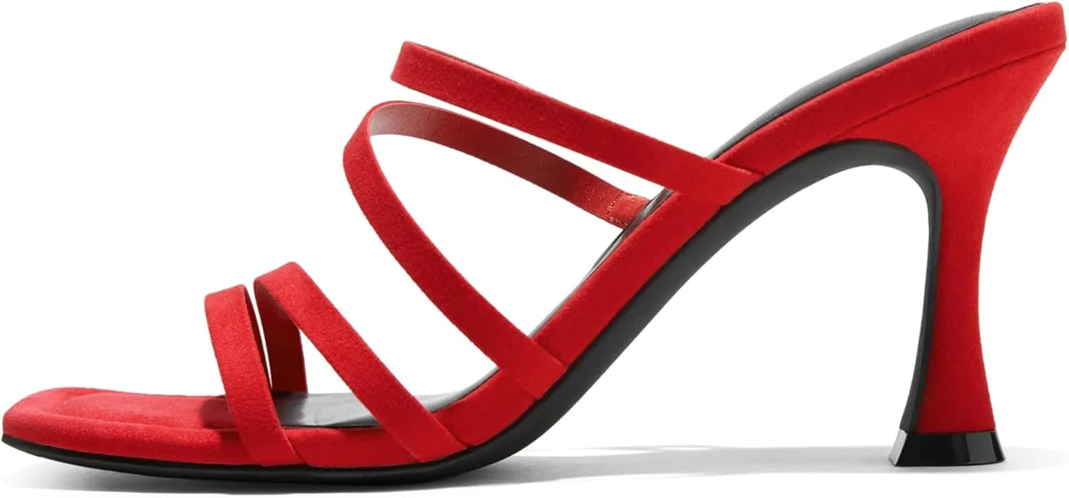 Arromic Women's Heels Square Open Toe Slip on Heeled Sandals Slides for Dress Work Party Casual Wedding