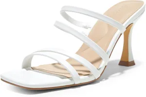 Arromic Women's Heels Square Open Toe Slip on Heeled Sandals Slides for Dress Work Party Casual Wedding