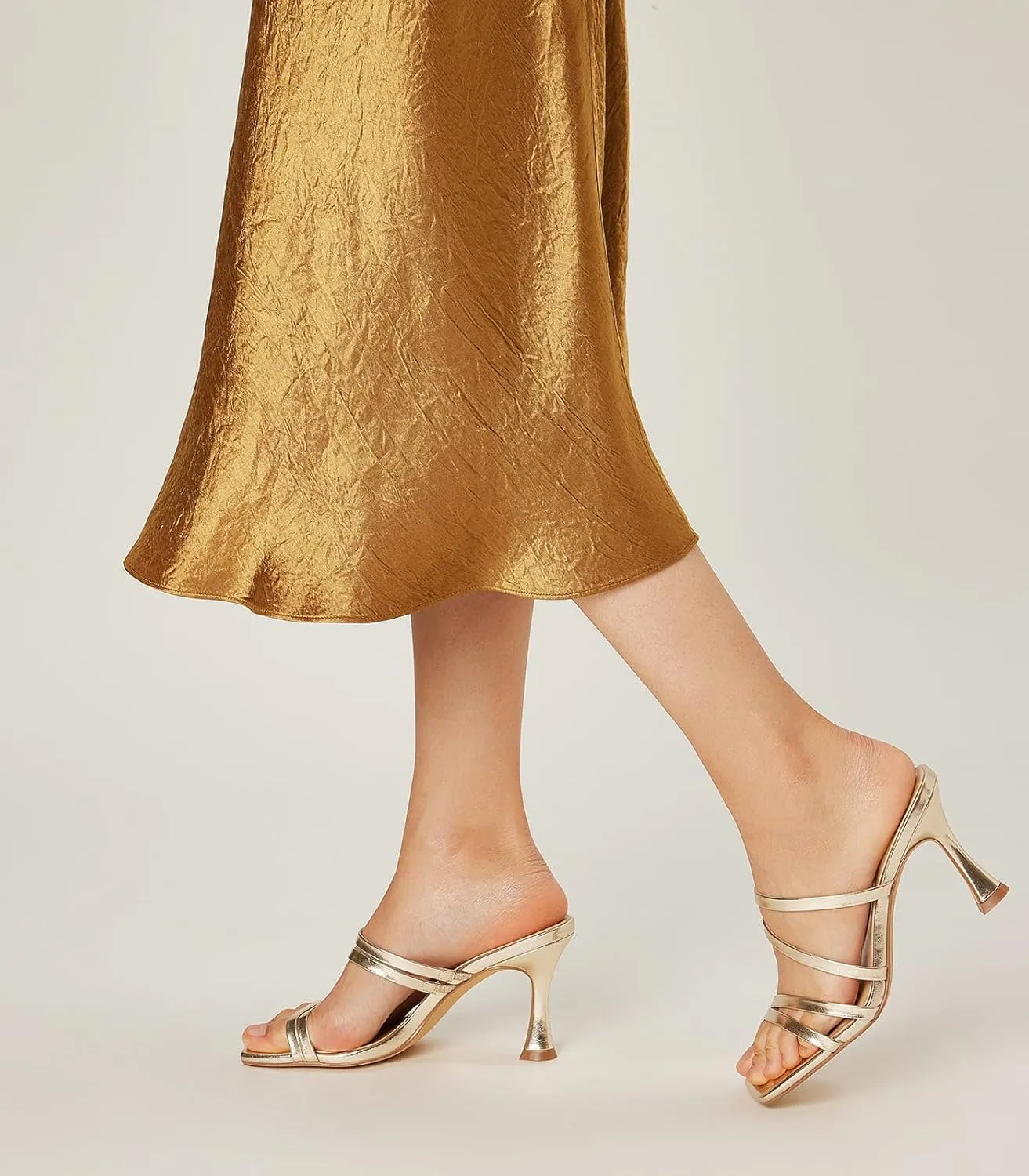 Arromic Women's Heels Square Open Toe Slip on Heeled Sandals Slides for Dress Work Party Casual Wedding