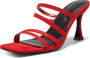 Arromic Women's Heels Square Open Toe Slip on Heeled Sandals Slides for Dress Work Party Casual Wedding