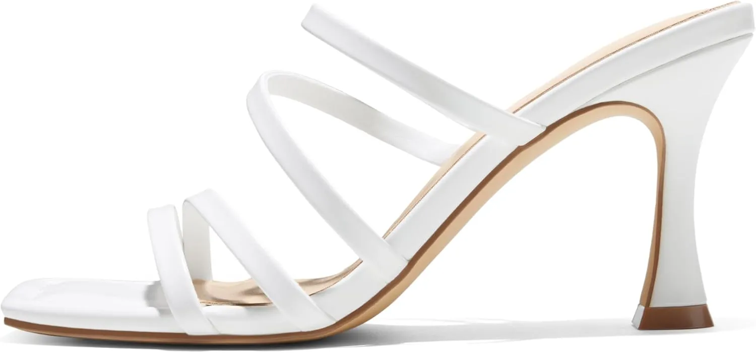 Arromic Women's Heels Square Open Toe Slip on Heeled Sandals Slides for Dress Work Party Casual Wedding