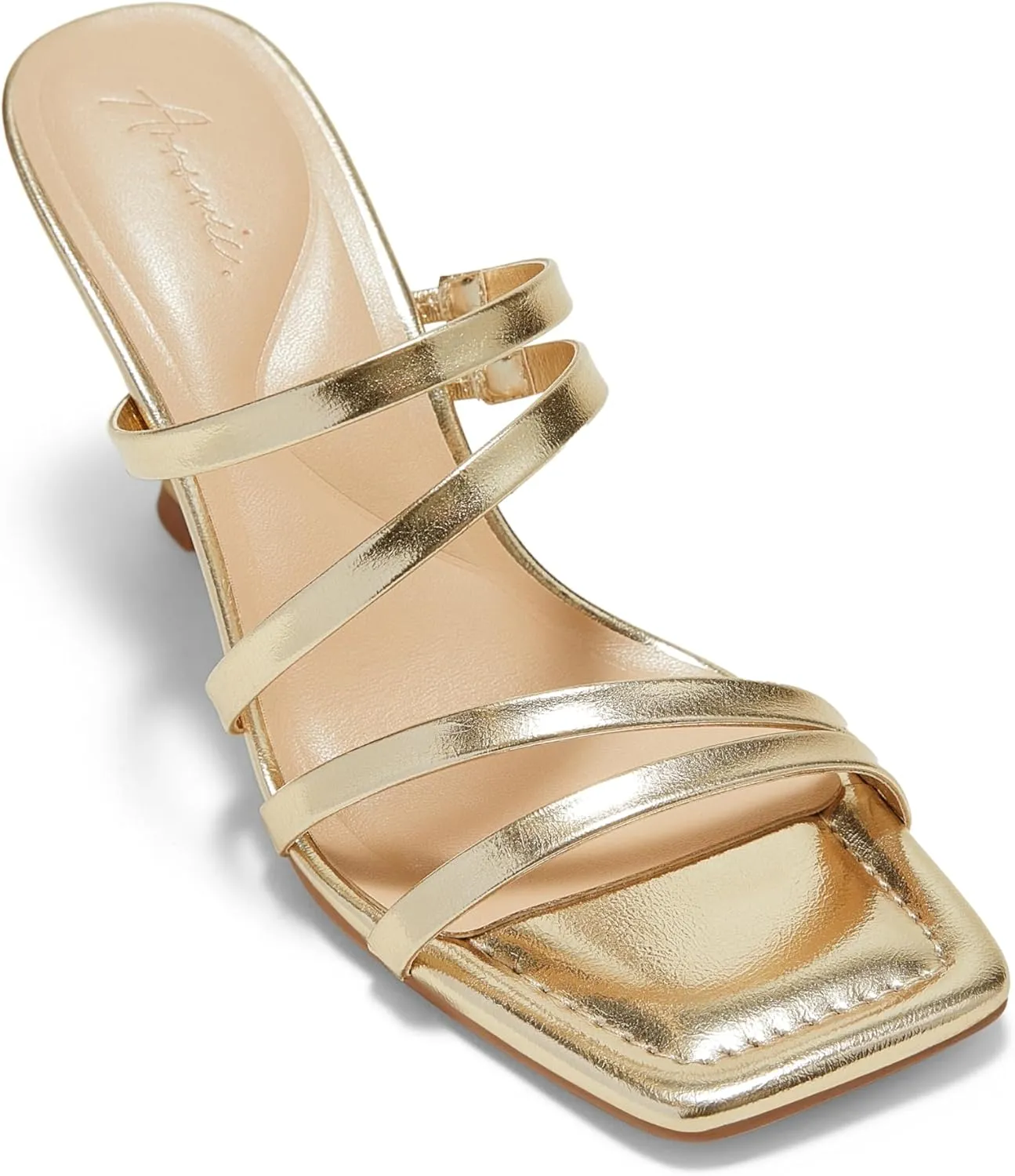 Arromic Women's Heels Square Open Toe Slip on Heeled Sandals Slides for Dress Work Party Casual Wedding