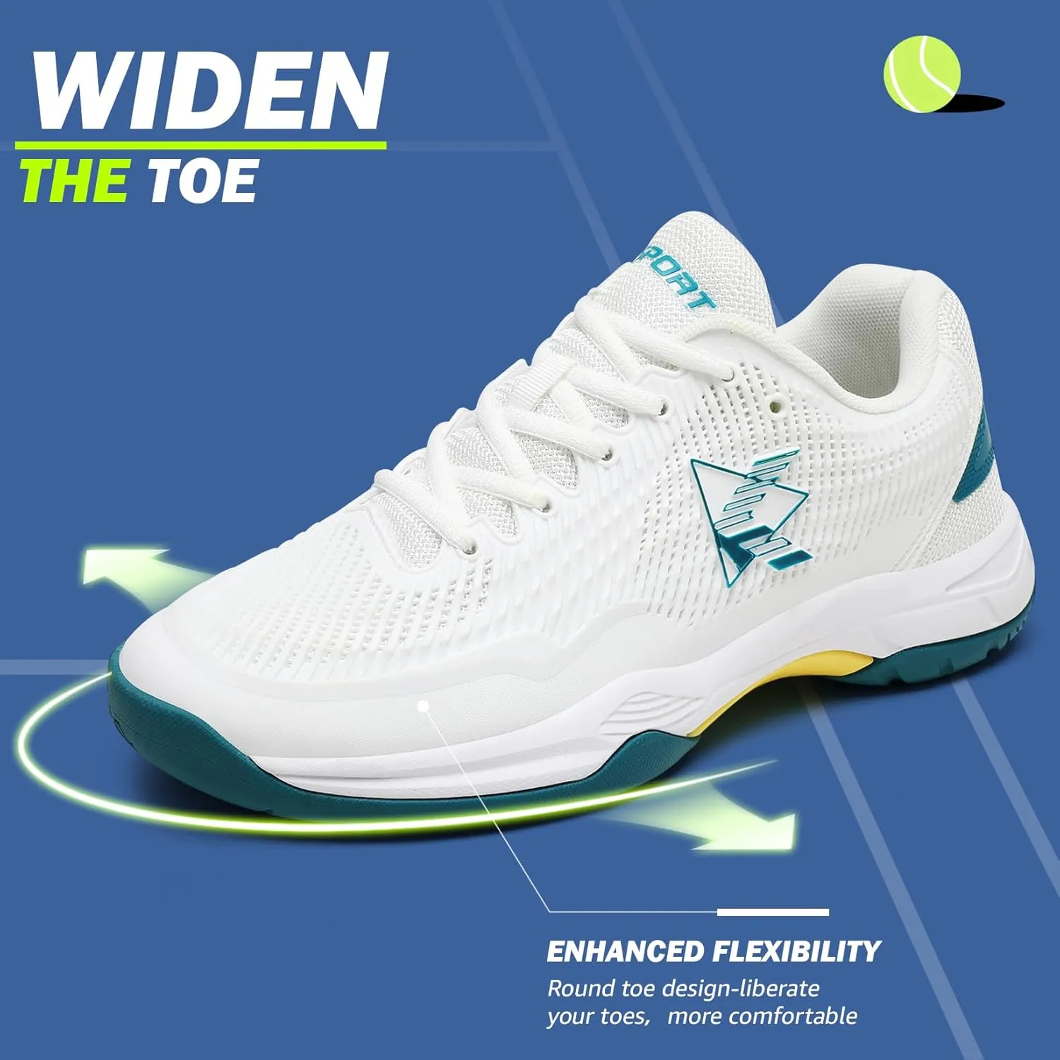 ASHION Pickleball Shoes for Men Tennis Shoes Sneakers for All Court Racquetball Athletic Shoes for Racquet Sport | Arch Support