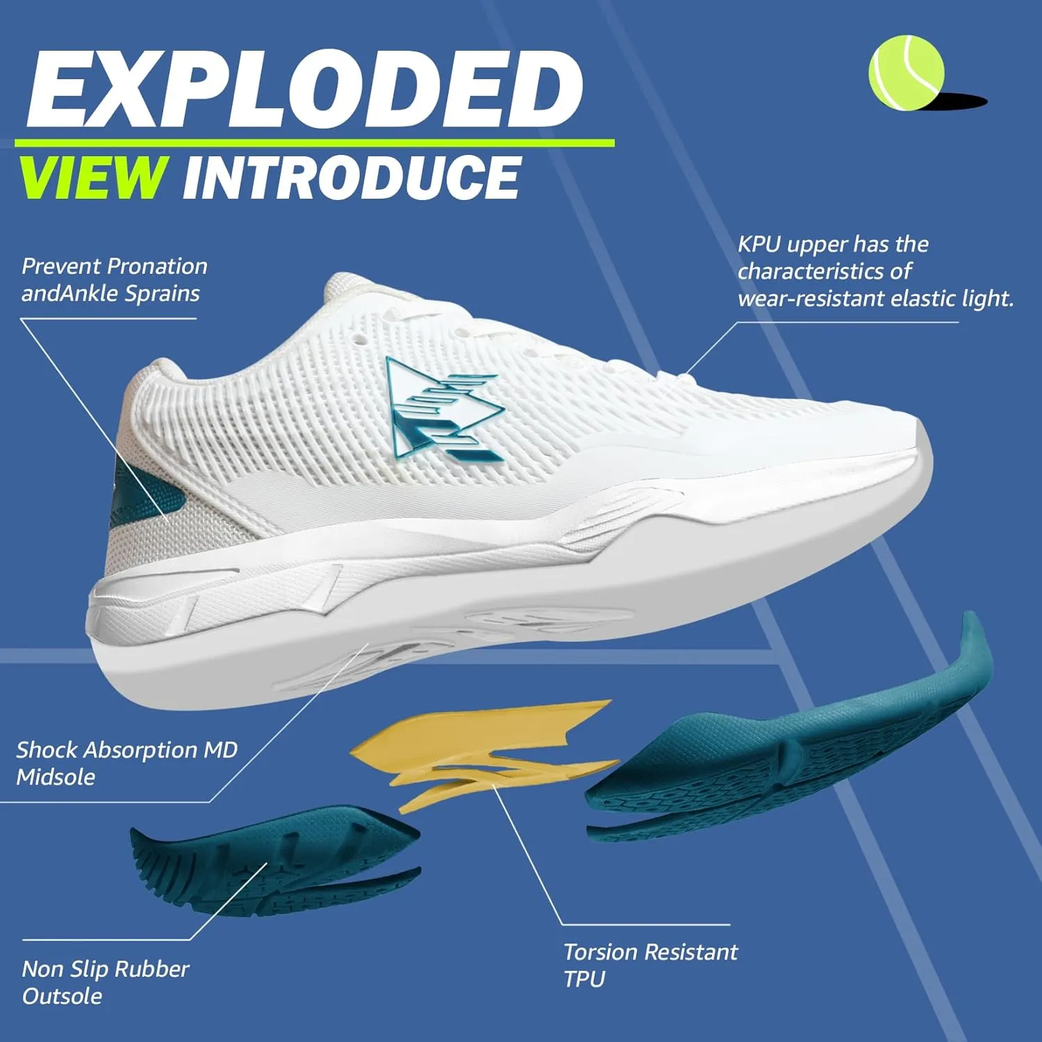 ASHION Pickleball Shoes for Men Tennis Shoes Sneakers for All Court Racquetball Athletic Shoes for Racquet Sport | Arch Support
