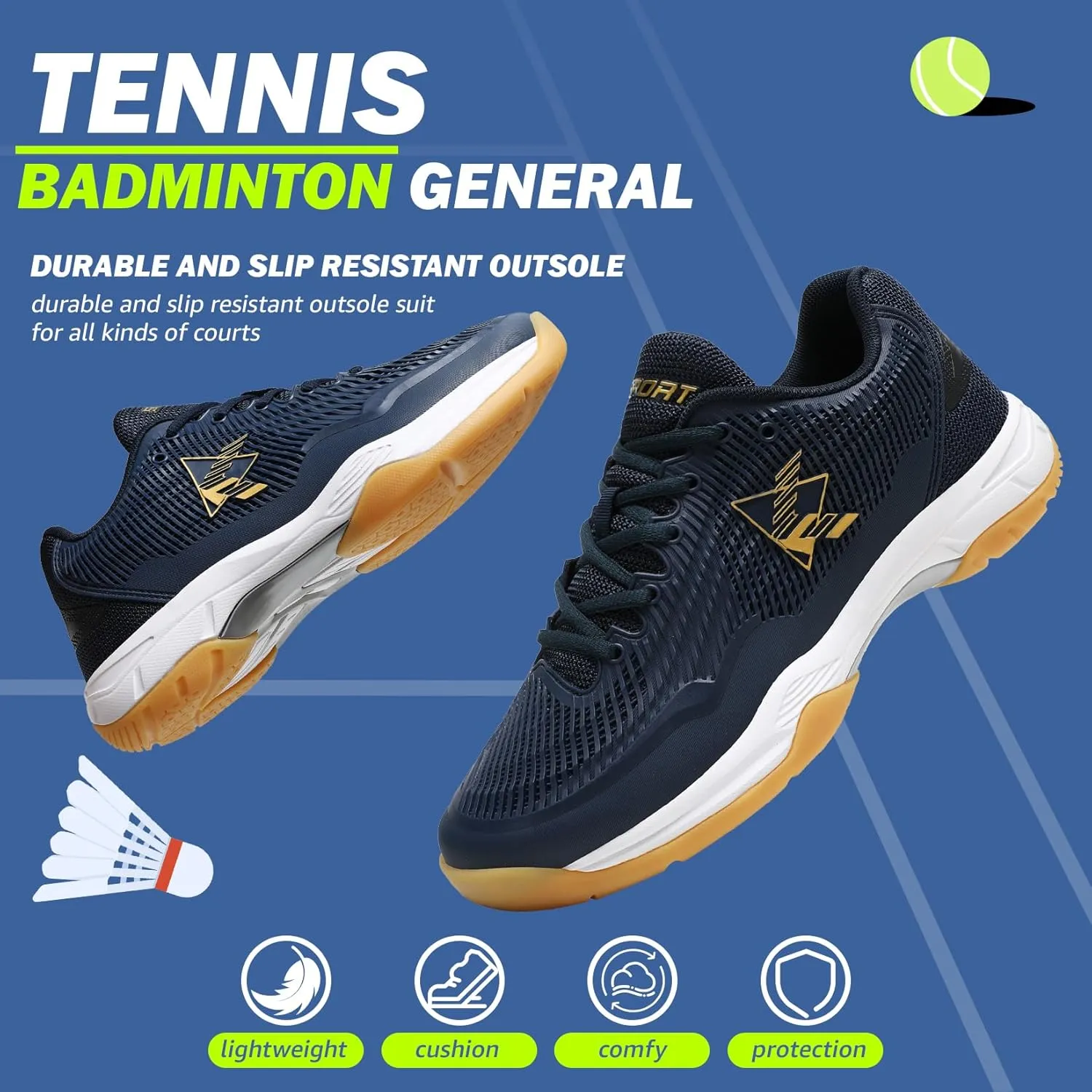 ASHION Pickleball Shoes for Men Tennis Shoes Sneakers for All Court Racquetball Athletic Shoes for Racquet Sport | Arch Support