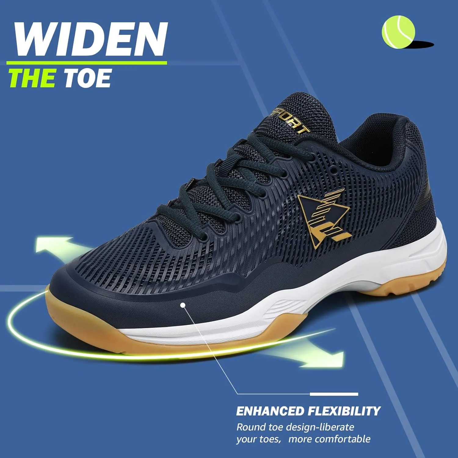 ASHION Pickleball Shoes for Men Tennis Shoes Sneakers for All Court Racquetball Athletic Shoes for Racquet Sport | Arch Support