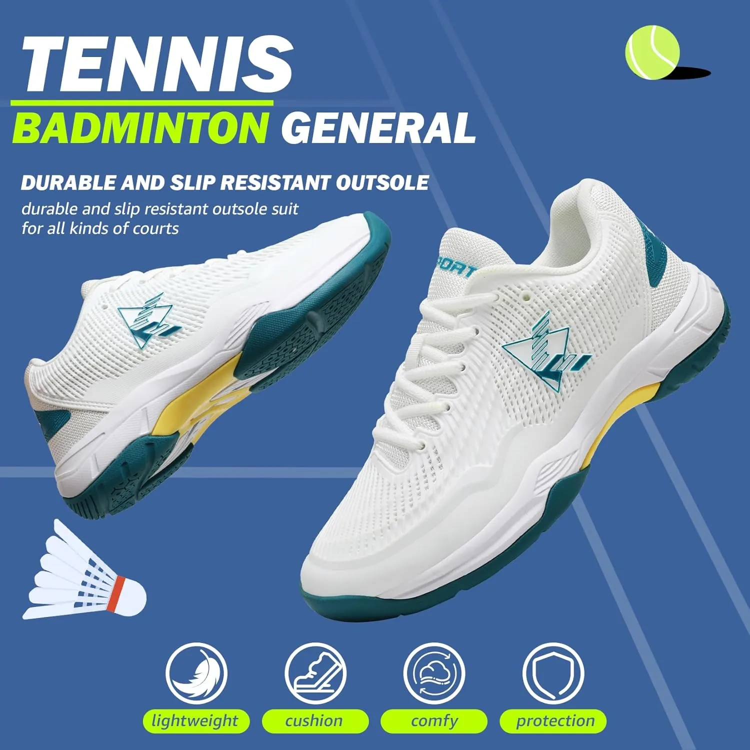 ASHION Pickleball Shoes for Men Tennis Shoes Sneakers for All Court Racquetball Athletic Shoes for Racquet Sport | Arch Support