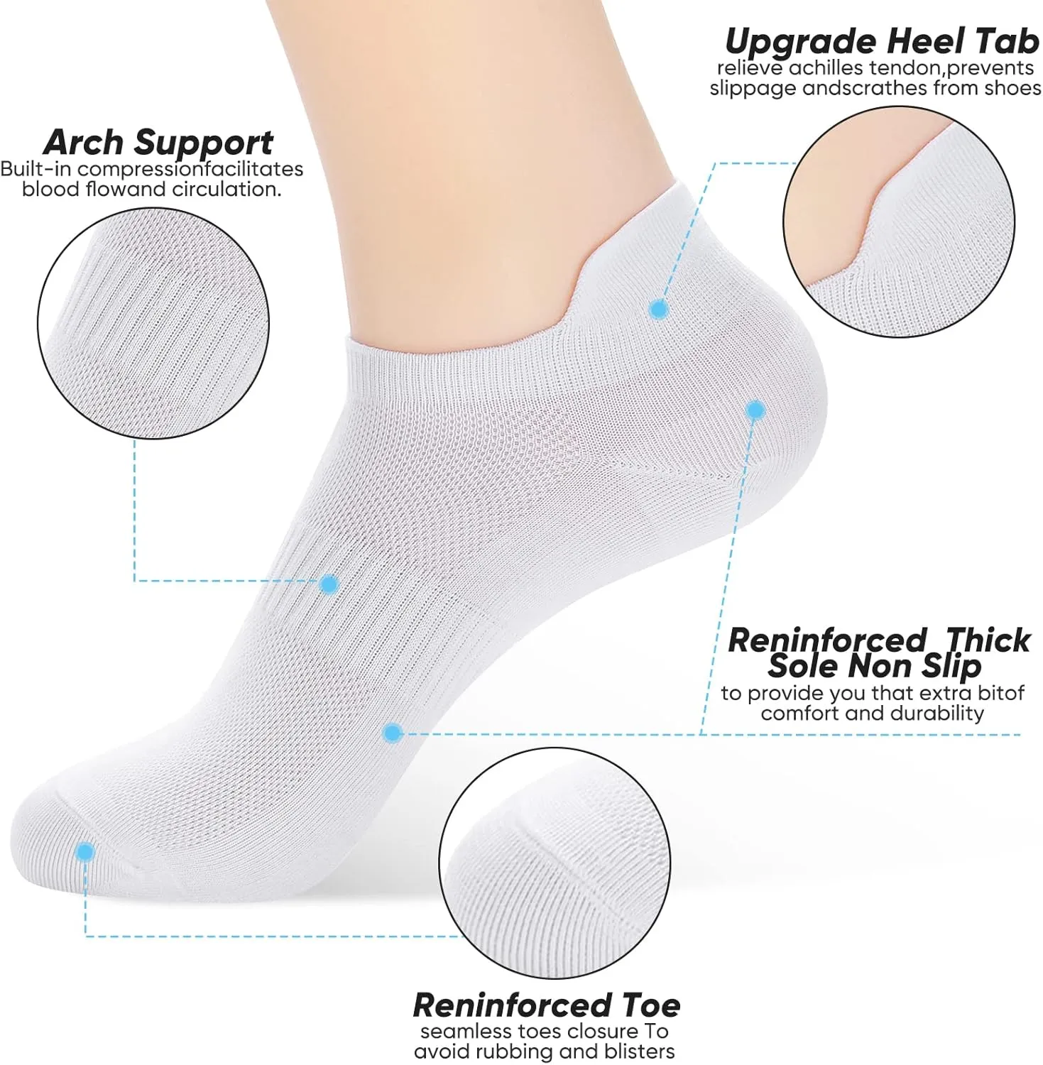 ATBITER Ankle Socks Womens and Men Thin Athletic Running Low Cut No Show Socks With Heel Tab 6/10-Pairs