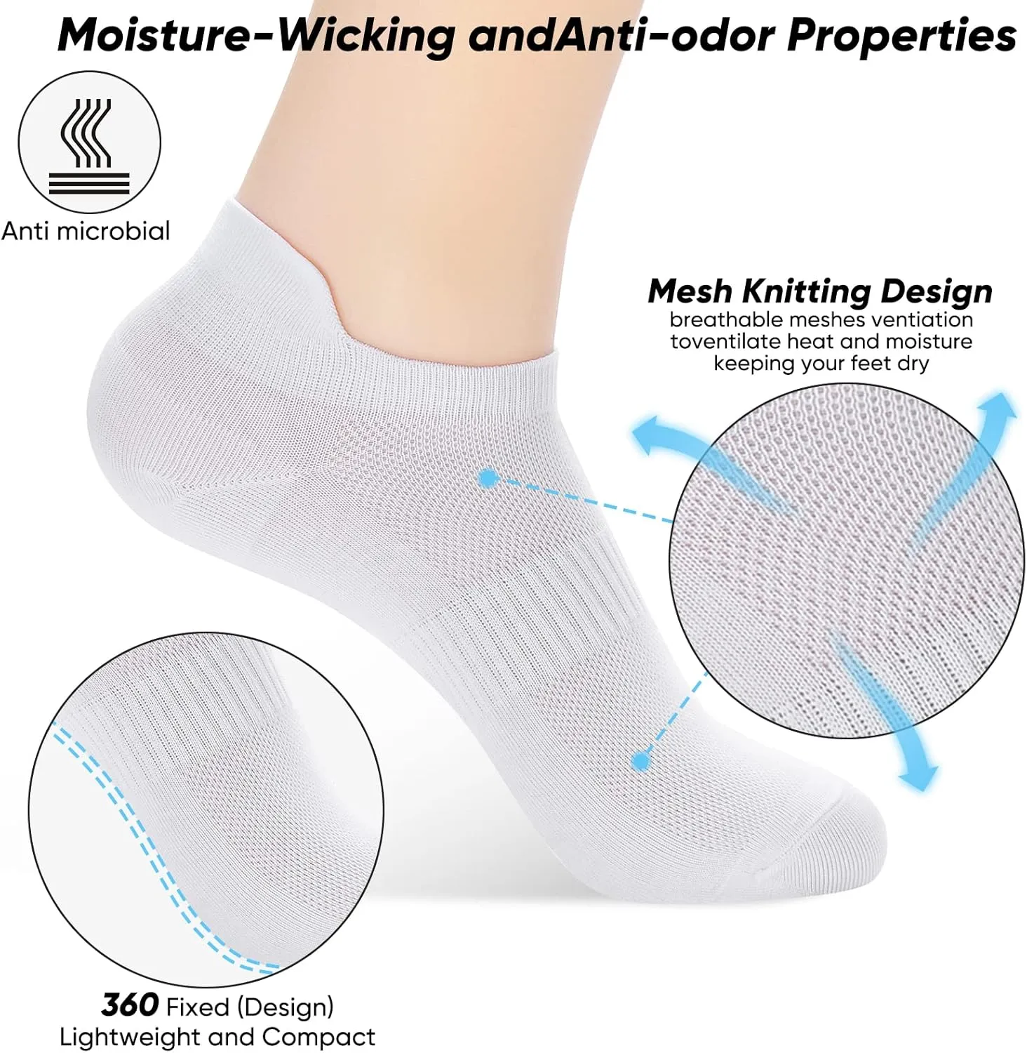 ATBITER Ankle Socks Womens and Men Thin Athletic Running Low Cut No Show Socks With Heel Tab 6/10-Pairs