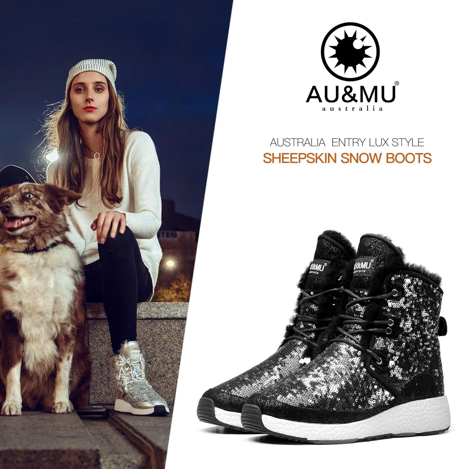 AU&MU Aumu Sheepskin Taurus Metal Buckle Brass Eyelets Suede Upper Laces Winter Snow Boots ……