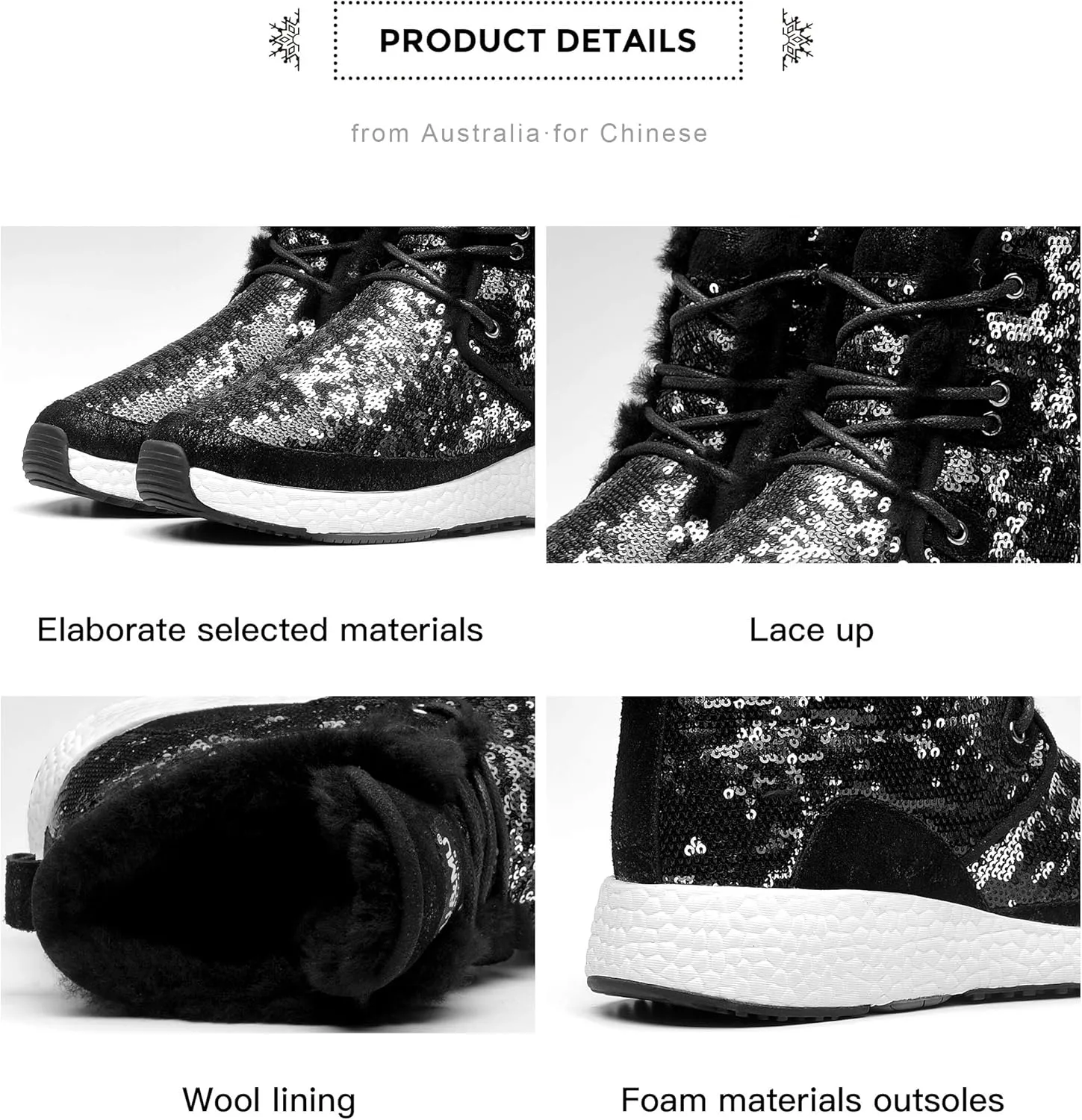 AU&MU Aumu Sheepskin Taurus Metal Buckle Brass Eyelets Suede Upper Laces Winter Snow Boots ……