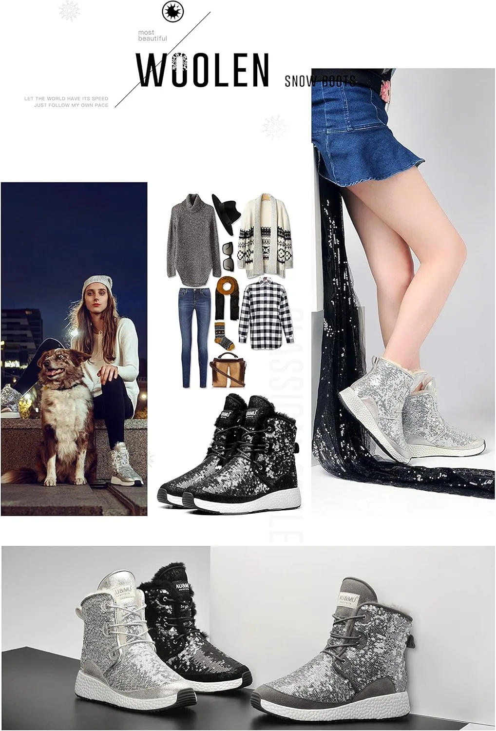 AU&MU Aumu Sheepskin Taurus Metal Buckle Brass Eyelets Suede Upper Laces Winter Snow Boots ……