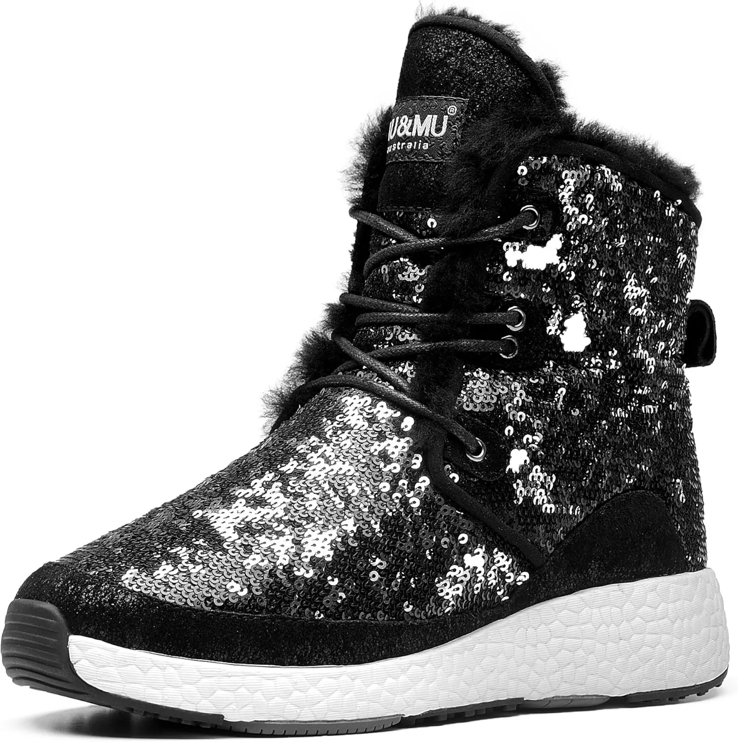 AU&MU Aumu Sheepskin Taurus Metal Buckle Brass Eyelets Suede Upper Laces Winter Snow Boots ……