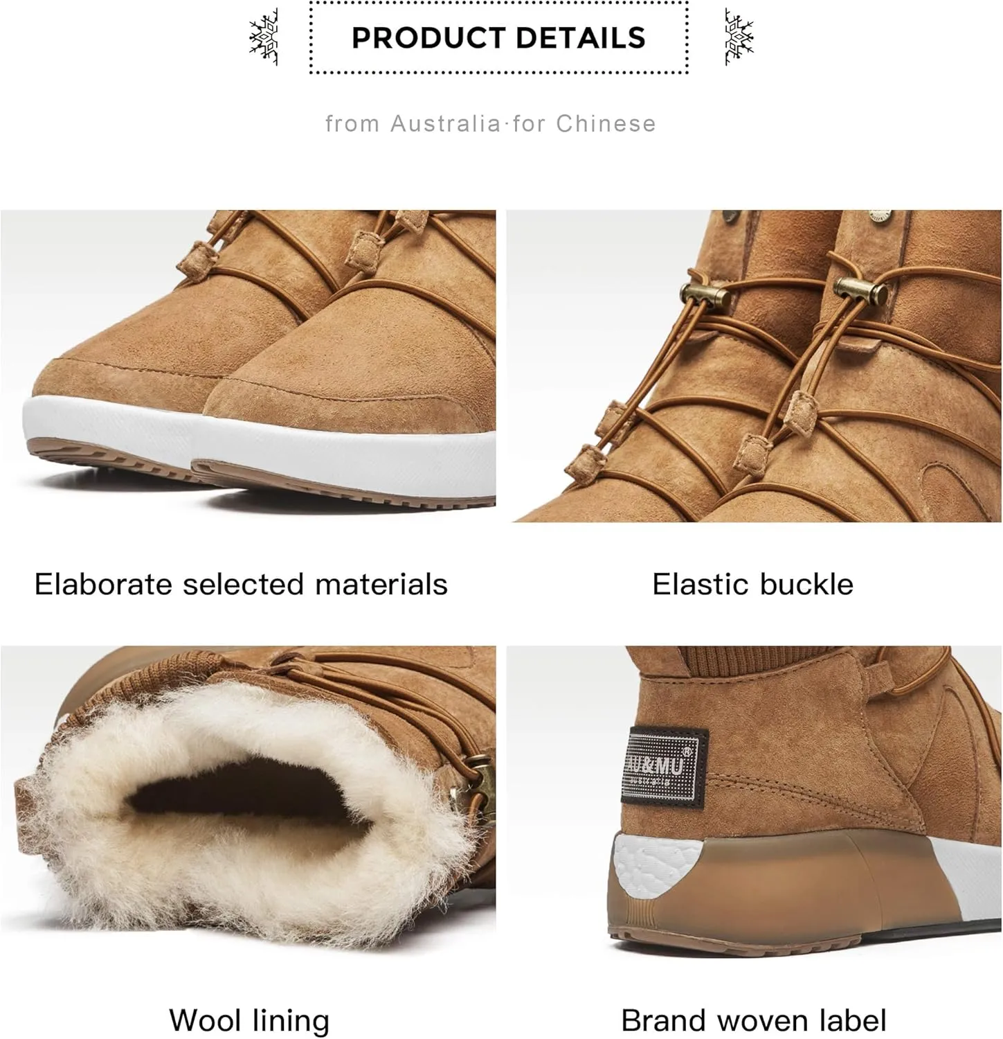AU&MU Sheepskin Cross Elastic Bnad Metal Short Ankle Fur Wool Lining Winter Snow Boots…