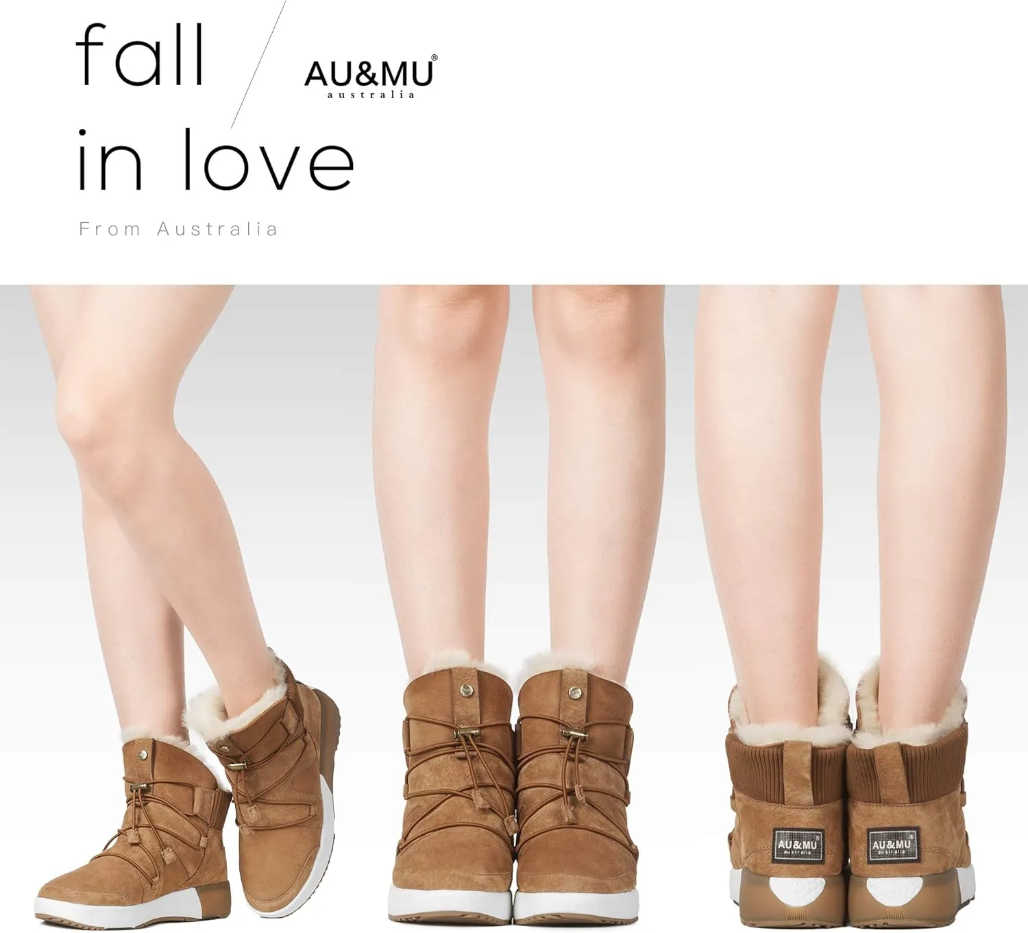 AU&MU Sheepskin Cross Elastic Bnad Metal Short Ankle Fur Wool Lining Winter Snow Boots…