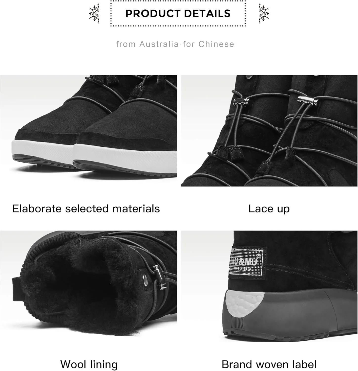AU&MU Sheepskin Cross Elastic Bnad Metal Short Ankle Fur Wool Lining Winter Snow Boots…