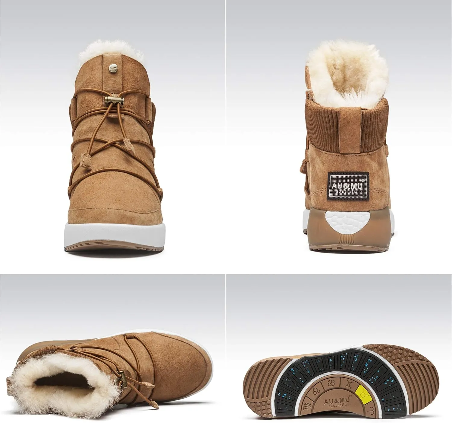 AU&MU Sheepskin Cross Elastic Bnad Metal Short Ankle Fur Wool Lining Winter Snow Boots…