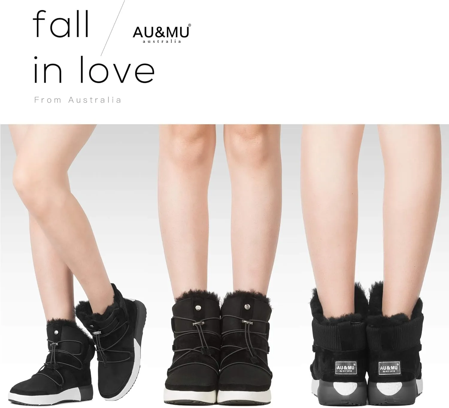 AU&MU Sheepskin Cross Elastic Bnad Metal Short Ankle Fur Wool Lining Winter Snow Boots…