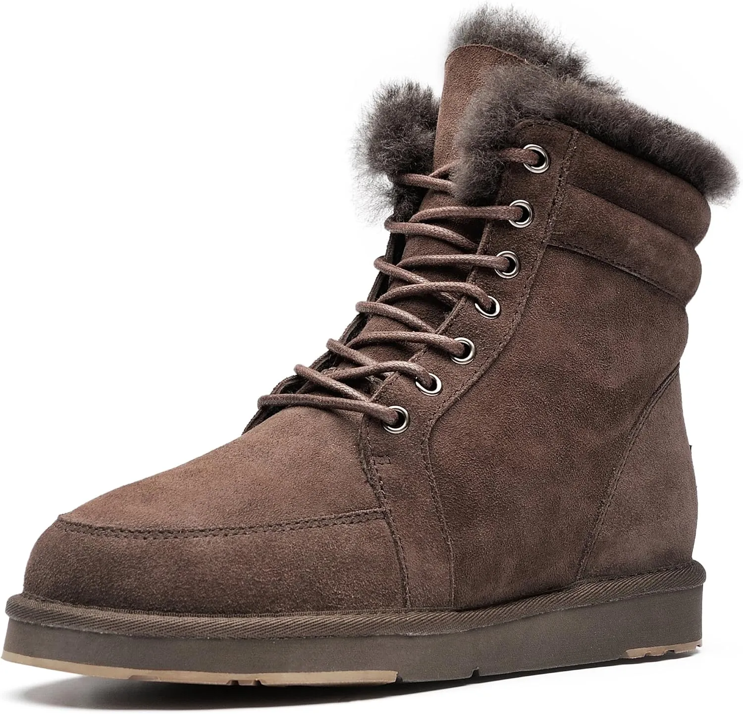 AU&MU Unisex Lace-Up Suede Short Sheepskin Winter Snow Boots