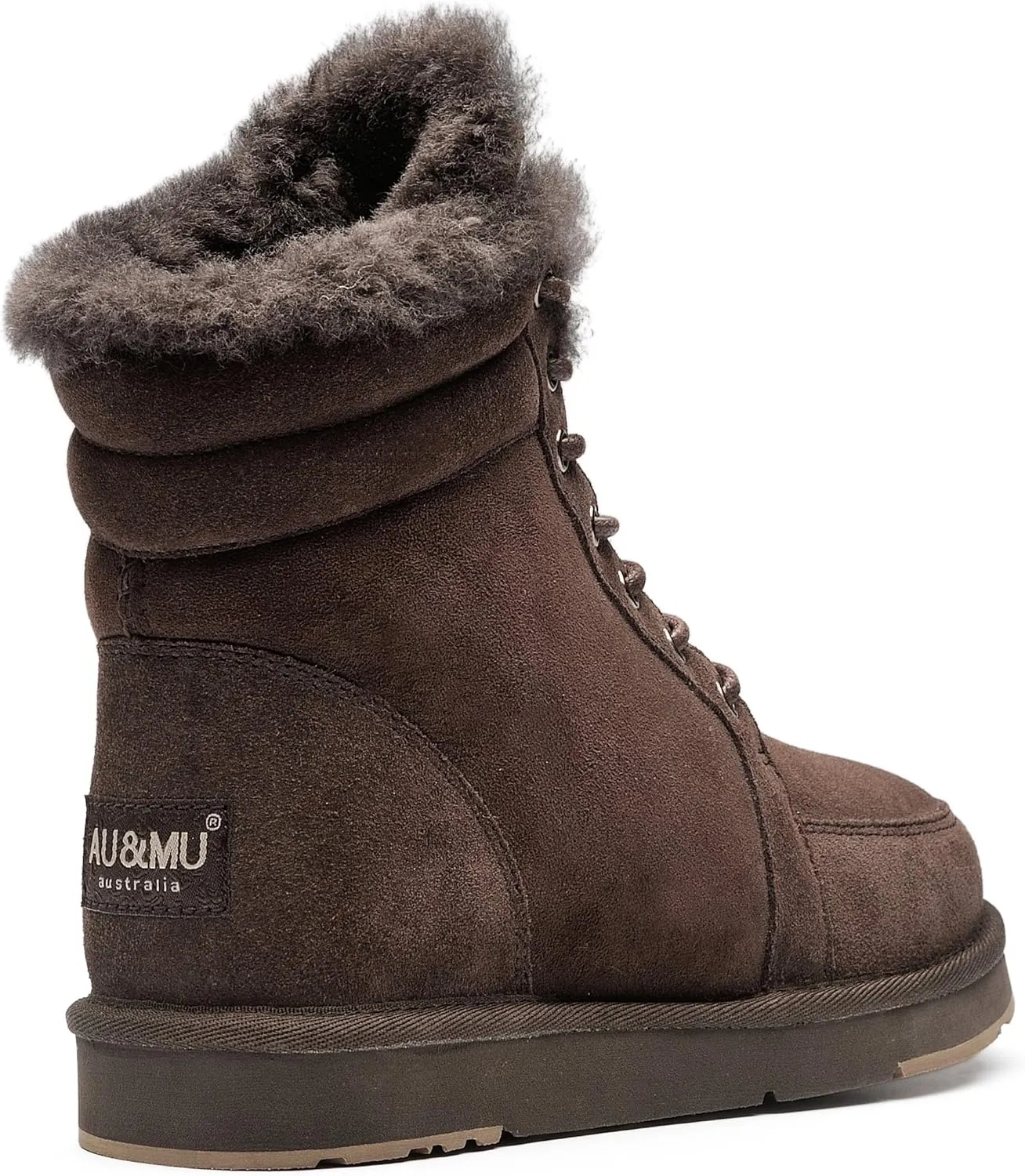 AU&MU Unisex Lace-Up Suede Short Sheepskin Winter Snow Boots