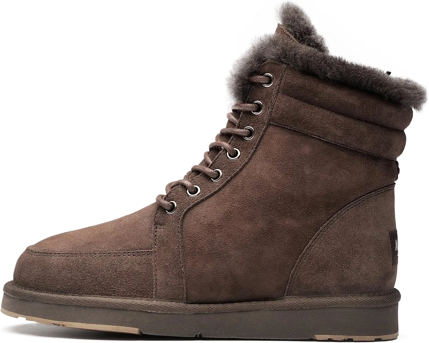 AU&MU Unisex Lace-Up Suede Short Sheepskin Winter Snow Boots