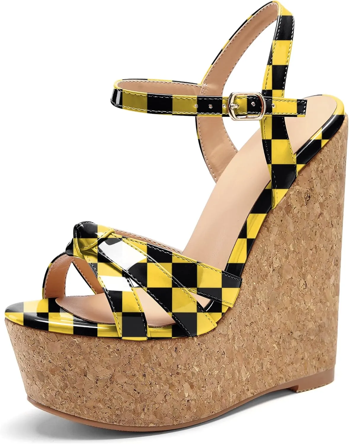 AUMOTED Women Wedge Sandals Platform High Heels Peep Toe 5.9" Ankle Srap Patry Wedding Summer Heeled Sandals