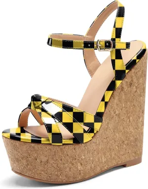 AUMOTED Women Wedge Sandals Platform High Heels Peep Toe 5.9" Ankle Srap Patry Wedding Summer Heeled Sandals