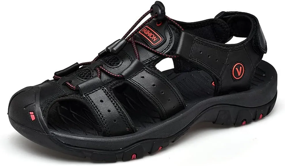 BaronHong Men Outdoor Hiking Sandals Summer Leather Walking Non-Slip Mountain Beach Trekking Sandals Creek River Shoes
